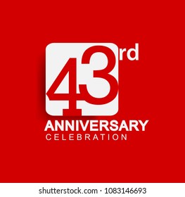 43 years anniversary logo with white square isolated on red background simple and modern design for anniversary celebration.
