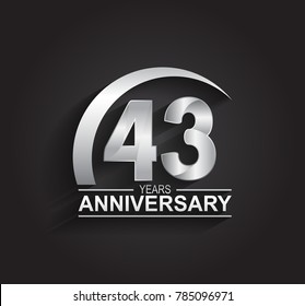 43 years anniversary logotype design with silver color isolated on black background for company celebration