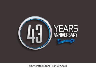 43 years anniversary logotype style design with luxury silver color and blue ribbon for company event celebration