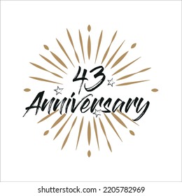 43 years anniversary retro vector emblem isolated template. Vintage logo 43rd years with ribbon and fireworks on white background
