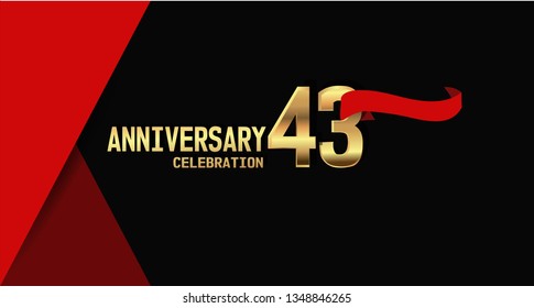 43 years Anniversary simple design with golden font and red ribbon, black and red background. red ribbon on the second font. elegant and simple design