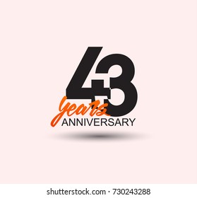 43 years anniversary simple design with negative style and yellow color isolated in white background