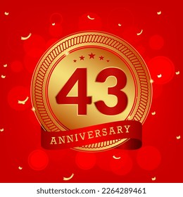 43 years anniversary. Anniversary template design concept with gold and red colors , design for event, invitation card, greeting card, banner, poster, flyer, book cover and print. Vector Eps10