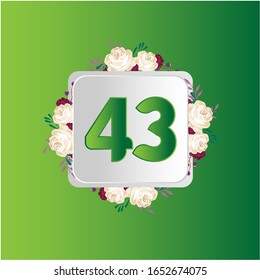 43 Years anniversary. Vector design greeting card with decorative floral for celebration