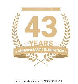 43 Jahre Jubiläum Vektorsymbol, Logo. Grafisches Design-Element mit Anzahl und Textkomposition zum 43. Jubiläum