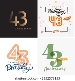 43 years anniversary vector number icon, birthday logo label, anniversary design