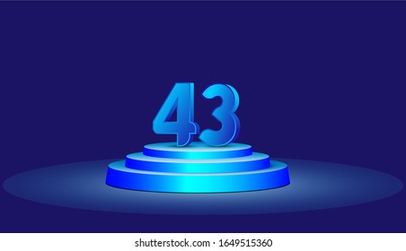 43 Jahre alte Vektorillustration Template Design Illustration. Blaue 3D-Zahlen mit Podium-Bühne zum Feiern