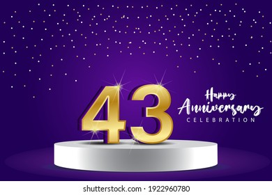 43 Years Anniversary Vector Template Design Illustration. Blue 3d Numbers with podium stage for celebration