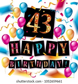 43 Years Birthday Celebration, with balloons and clouds, Colorful Vector design for invitation card and birthday party.