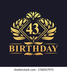 43 years Birthday Logo, Luxury Golden 43rd Birthday Celebration.