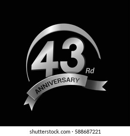 43 years silver anniversary logo celebration with ring and ribbon.