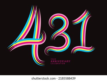 431 number design vector, graphic t shirt, 431 years anniversary celebration logotype colorful line,431th birthday logo, Banner template, logo number elements for invitation card, poster, t-shirt.