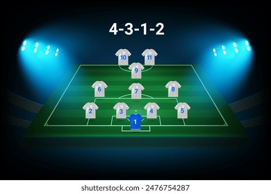 4-3-1-2 football team formation template. Soccer players with numbers. Vector template