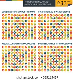 432 Icons,Construction,industry,universal website,Medical,healthy care,business office icons,clean vector