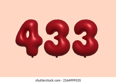 433 3d number balloon made of realistic metallic air balloon 3d rendering. 3D Red helium balloons for sale decoration Party Birthday, Celebrate anniversary, Wedding Holiday. Vector illustration