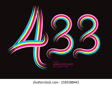 433 number design vector, graphic t shirt, 433 years anniversary celebration logotype colorful line,433th birthday logo, Banner template, logo number elements for invitation card, poster, t-shirt.