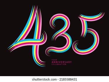 435 number design vector, graphic t shirt, 435 years anniversary celebration logotype colorful line,435th birthday logo, Banner template, logo number elements for invitation card, poster, t-shirt.
