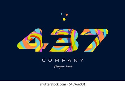 437 number digit numeral logo colored colorful rainbow acrylic modern creative vector icon design template