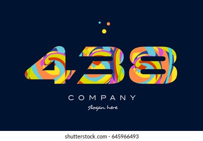 438 number digit numeral logo colored colorful rainbow acrylic modern creative vector icon design template