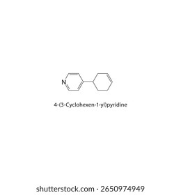 Estructura esquelética de 4-(3-ciclohexen-1-il)piridina. Ilustración esquemática del compuesto de piridina. Diagrama simple, fórmula química.