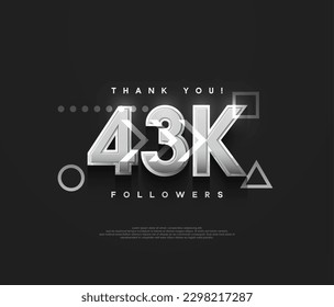 43k followers background, thank you with silver metallic numbers.