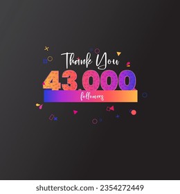 43K followers banner for social media followers and subscribers. Thank you 43 thousand followers vector template for network, social media friends and subscribers.