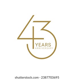 43rd, 43 Years Anniversary Logo, number, Golden Color, Vector Template Design element for birthday, invitation, wedding, jubilee and greeting card illustration.