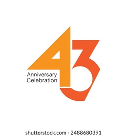 43rd, 43 Years Anniversary Logo, number, Vector Template Design element for birthday, invitation, wedding, jubilee and greeting card illustration.