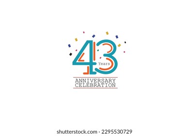 43rd, 43 years, 43 year anniversary 2 colors blue and orange on white background abstract style logotype, vector design for celebration vector