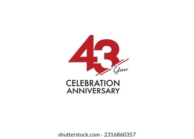 43rd, 43 years, 43 year anniversary with red color isolated on white background, vector design for celebration vector