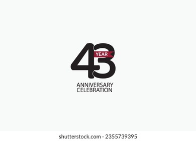 43rd, 43 years, 43 year anniversary minimalist logo, jubilee, greeting card. Birthday invitation, sign. Red space vector illustration on white background - Vector