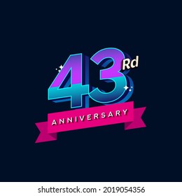 43rd anniversary celebration logotype colorful design. Simple and retro anniversary logotype design.