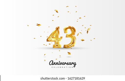 43rd Anniversary celebration Vector background by using two colors in the design between gold and white, Golden number 43 with sparkling confetti Realistic gold 3d sign. Birthday or wedding party