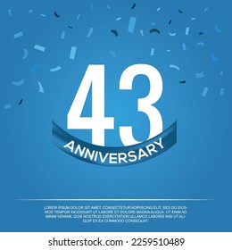 43rd anniversary celebration vector design with white color numbers and  white color font on  blue color background abstract 