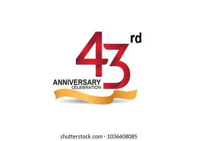 43rd anniversary design logotype red color and golden ribbon for celebration isolated on white background
