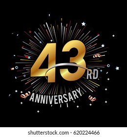 43rd Anniversary fireworks and celebration background - stock vector