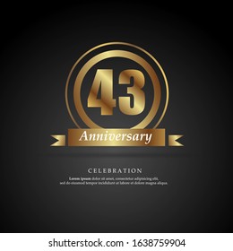 43rd anniversary golden logo text decorative. With dark background. Ready to use. Vector Illustration EPS 10