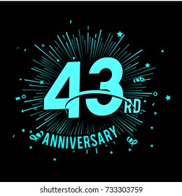 43rd anniversary logo with firework background. glow in the dark design concept