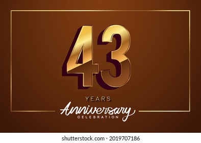 43rd anniversary logo golden colored isolated on elegant background. Vector anniversary for celebration.