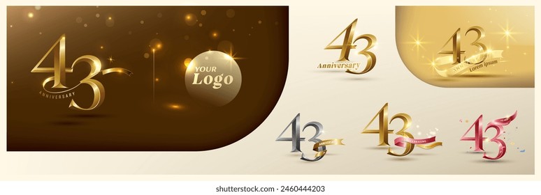 43rd anniversary logotype modern gold number with shiny ribbon. alternative logo number Golden anniversary celebration