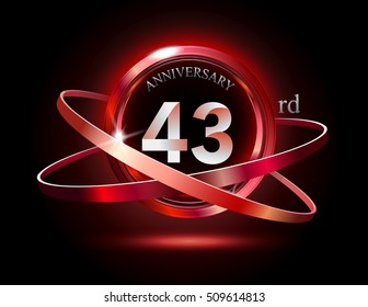 43rd anniversary with shiny red ring on black background