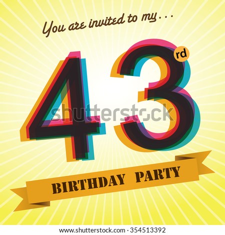 43rd birthday party invite template design stock vector royalty