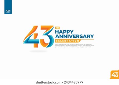 43rd happy anniversary celebration with orange and turquoise gradations on white background.