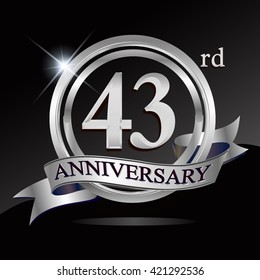 43rd silver anniversary logo with ring and ribbon. Vector design template elements for your birthday celebration.