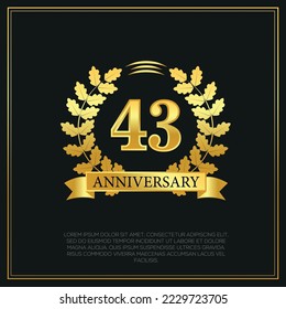 43rd Year anniversary celebration background.  Golden numbers with gold ribbon, vector design.
