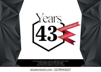 43rd year anniversary celebration isolated logo design with red ribbon and luxury black frame vector template 
