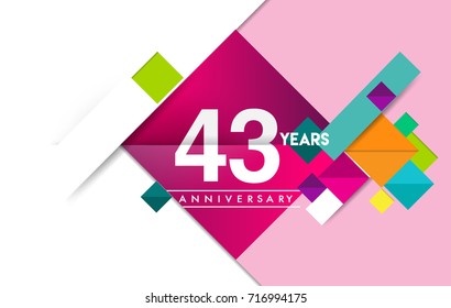 43rd years anniversary logo, vector design birthday celebration with colorful geometric isolated on white background.