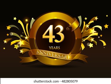 43th anniversary celebration with golden ring and ribbon