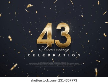 Celebración del 43° aniversario, diseño vectorial 3d con oro lujoso y brillante. Fondo vectorial premium para saludos y celebraciones.