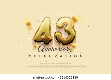 43th anniversary celebration, vector design with shiny gold balloons illustration. Premium vector background for greeting and celebration.